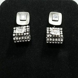 Silver metal, /crystal dangling earrings